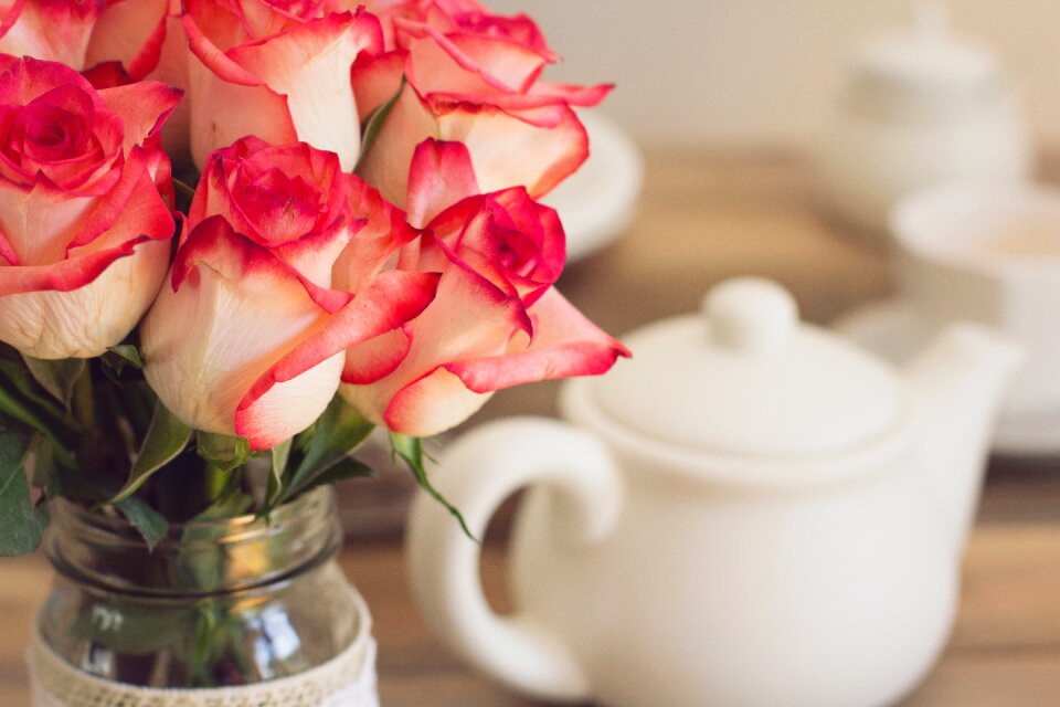 Teapot shabby chic brown rose photo