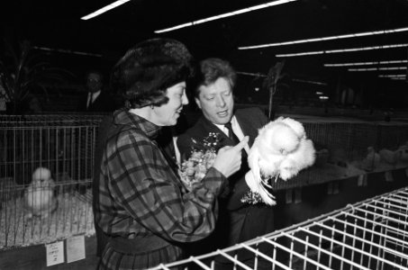 Koningin Beatrix spreekt met een deelnemer, Bestanddeelnr 933-5325