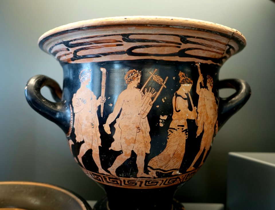 Komos procession, Attic red-figure bell-krater, by The Painter of London F 1, 400-380 BC - Museo Gregoriano Etrusco - Vatican Museums - DSC01006