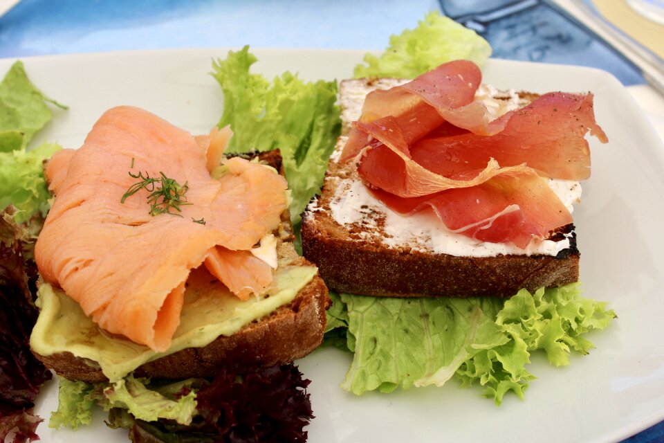 Ham bruschetta close up
