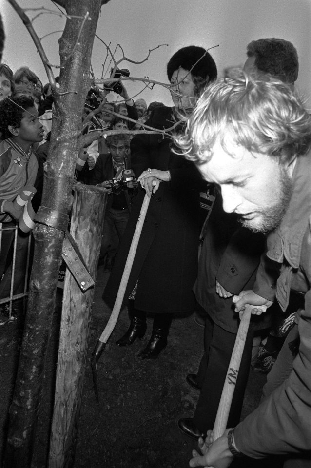 Koningin Beatrix plant een boom in Almere, Bestanddeelnr 931-8319