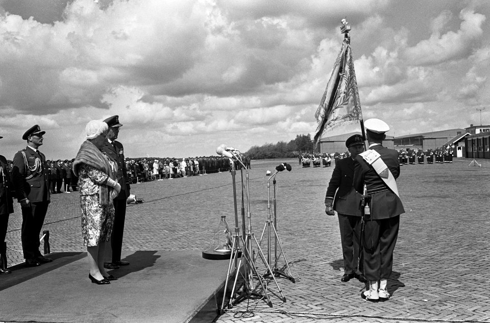 Koningin geeft vaandel aan Luchtmacht, overhandiging van vaandel, Bestanddeelnr 917-7921