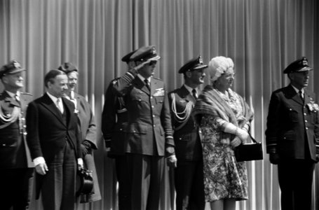 Koningin geeft vaandel aan Luchtmacht, Koningin en Prins tijdens defile, Bestanddeelnr 917-7923