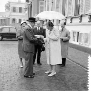 Koningin Juliana krijgt een cadeau aangeboden, Bestanddeelnr 911-3986
