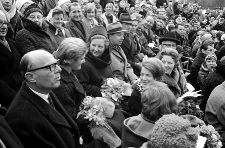 Koningin Juliana en prinsessen zijn aanwezig bij de huldiging van Sjoukje Dijkst, Bestanddeelnr 913-6871