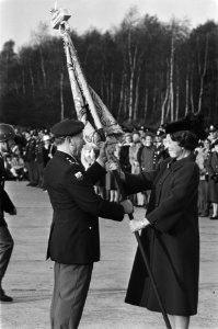 Koningin Beatrix heeft Vaandel uitgereikt aan het Korps Nat. Reserve in Amersfoo, Bestanddeelnr 933-1365