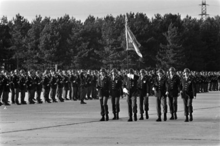 Koningin Beatrix heeft Vaandel uitgereikt aan het Korps Nat. Reserve in Amersfoo, Bestanddeelnr 933-1371