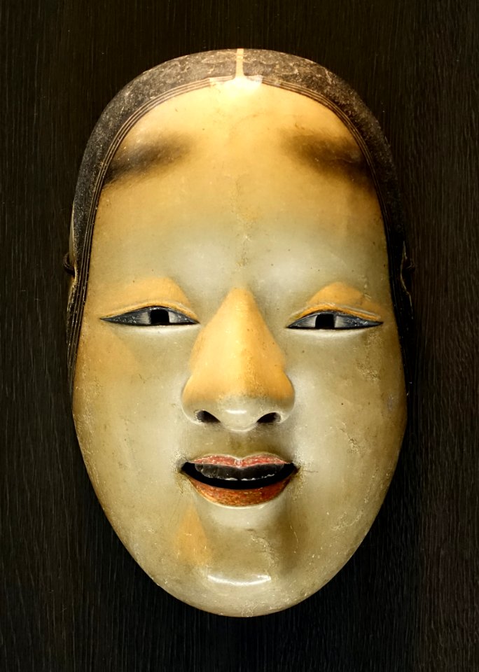 Ko'omote type Noh mask, with branded mark Deme Mitsunori, Japan, Edo period, 1700s AD - Tokyo National Museum - Tokyo, Japan - DSC09416