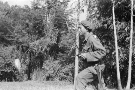 KNIL-militair met sabel en pistool in aanslag, Bestanddeelnr 18-5-5