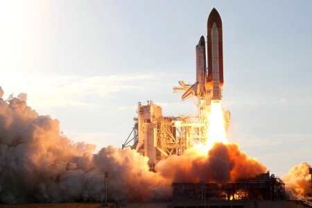 Astronauts liftoff rockets