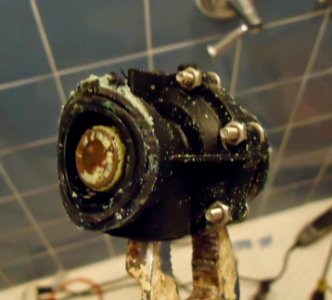 Kohler shower valve replacement old diverter with buildup being removed