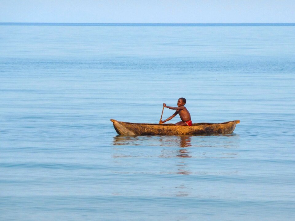 Child boat a tree photo