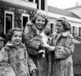 Koninklijk gezin op Soestdijk met hondje buiten, Bestanddeelnr 904-2781