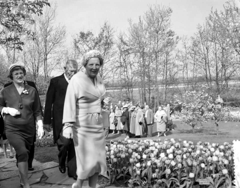 Koningin Juliana tijdens de rondgang over de Keukenhof, Bestanddeelnr 910-3189