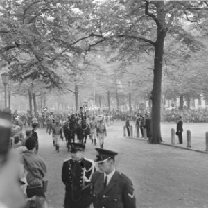 Koninklijke familie op weg naar Paleis Lange Voorhout vanaf Binnenhof de stoet , Bestanddeelnr 922-7959