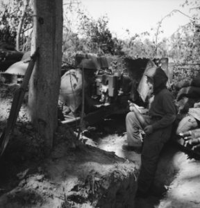 Koninklijke Nederlandse Brigade Prinses Irene. Normandië geschutstelling, Bestanddeelnr 934-9679