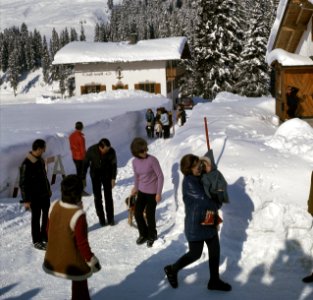 Koninklijke Familie voor wintersport in Lech, Oostenrijk Prinses Irene met Prins, Bestanddeelnr 254-8814