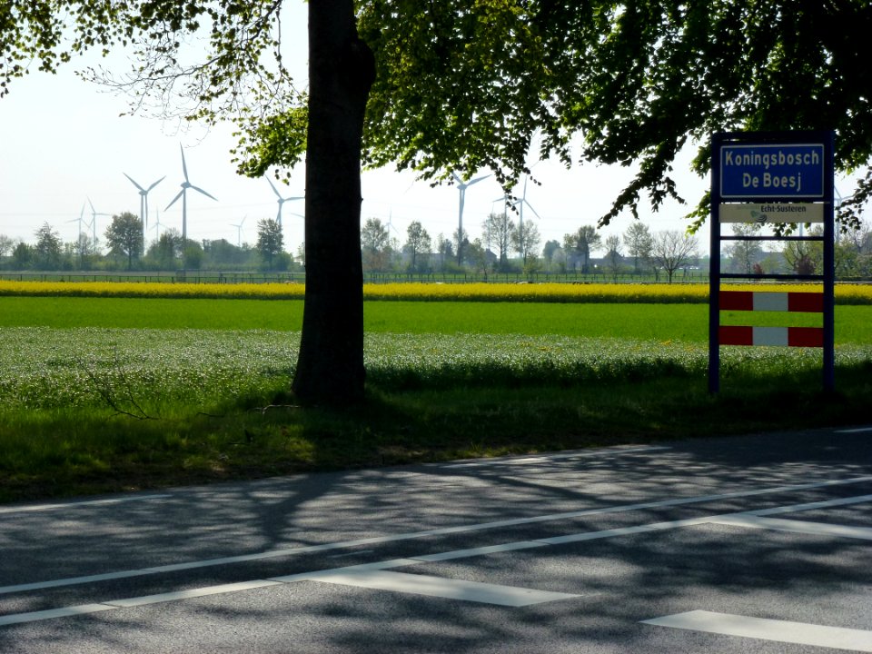Koningsbosch (Echt-Susteren) entreebord; actergrond molenpark in Duitsland