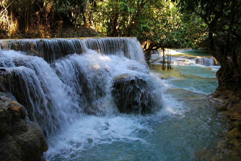 Colorful beautiful kuang si waterfall