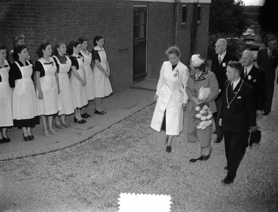 Koningin Juliana bezoekt Limburg. Sanatorium Zonlichtheide te Gennep, Bestanddeelnr 905-3169