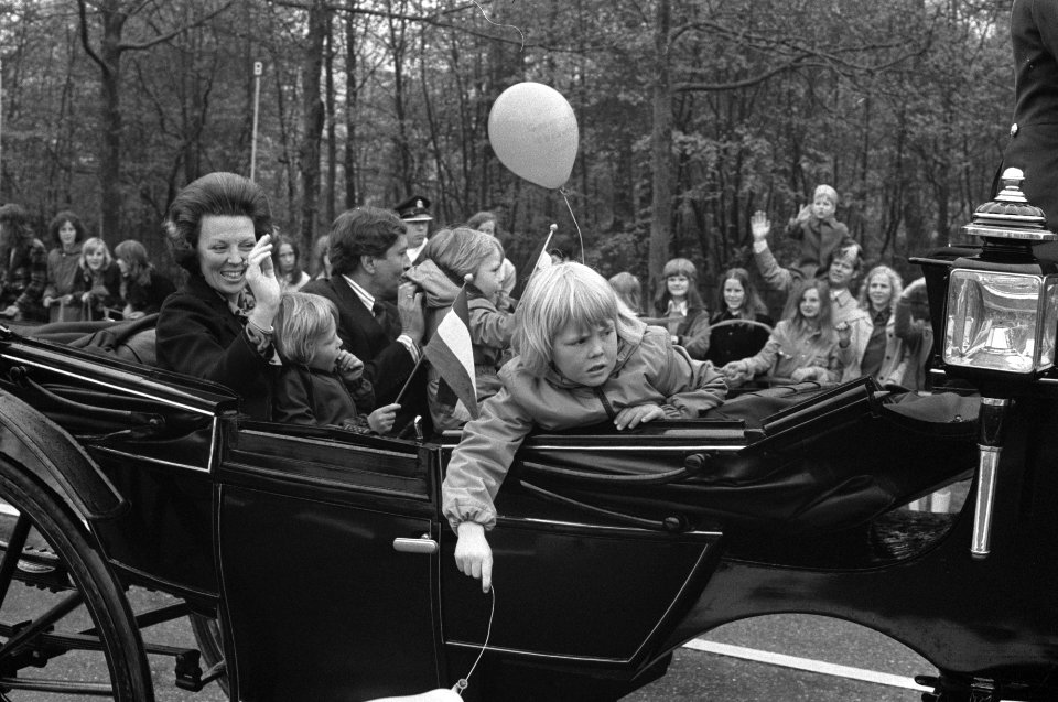Koninginnedag op Soestdijk Beatrix en Claus en Willem Alexander (l), Constantij, Bestanddeelnr 927-1592