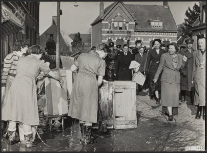 Koningin Juliana bracht een onverwacht bezoek aan Nieuw-Vossemeer in het rampgeb, Bestanddeelnr 014-1275