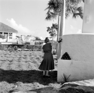 Koningin Juliana bij het monument op Fort Oranje in Oranjestad op Sint Eustatius, Bestanddeelnr 252-4034
