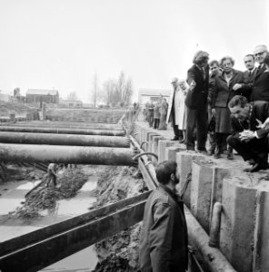 Koningin Juliana bezoekt wrak Romeins schip in Zwammerdam koningin Juliana kijk, Bestanddeelnr 927-0952