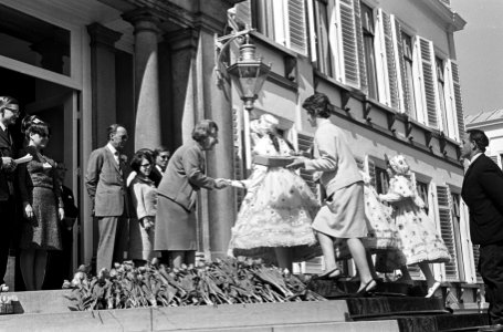 Koningin Juliana met bruidjes, Bestanddeelnr 919-0977