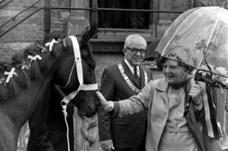 Koningin Juliana in gezelschap van de burgemeester van IJsselstein, J.G.C.J. Tim, Bestanddeelnr 925-6312