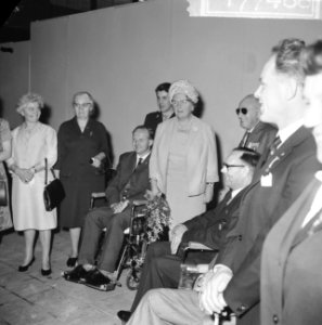 Koningin Juliana in gezelschap van enkele oorlogsslachtoffers en hun familie, Bestanddeelnr 917-7466