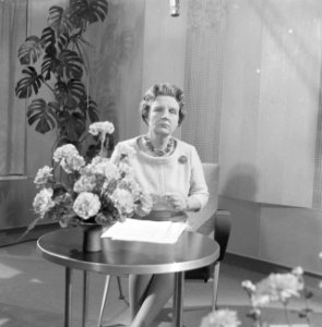 Koningin Juliana tijdens toespraak voor televisie over verkeersveiligheid, Bestanddeelnr 911-6664