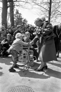 Koningin Juliana krijgt bloemen aangeboden, Bestanddeelnr 929-1332