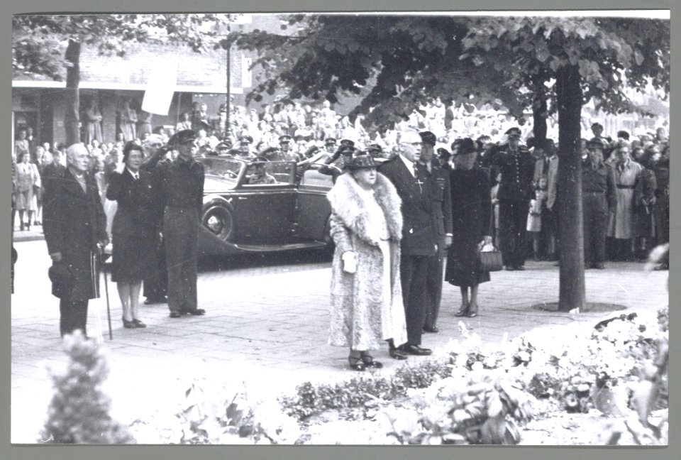 Koningin Wilhelmina bij een herdenking, Bestanddeelnr 012-0201
