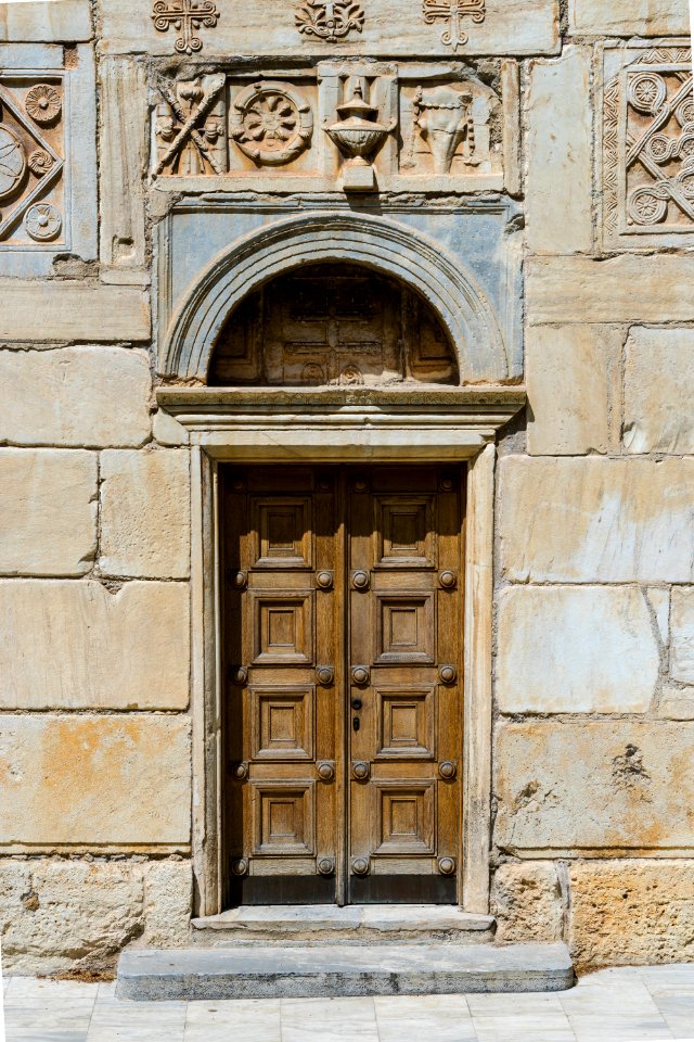 Lateral door church Theotokos Gorgoepikoos Athens, Greece