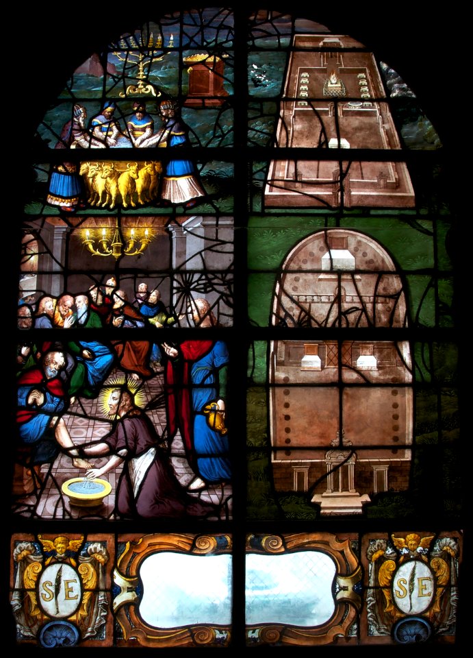 Lavement mains synagogue lavement pieds église vitrail saint etienne du mont (cropped)
