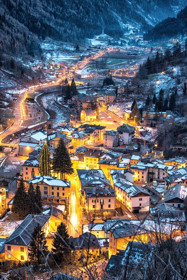 Night lights winter snow
