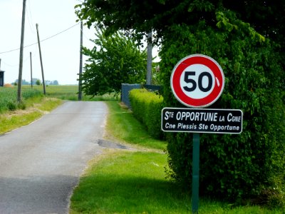 Le Plessis-Sainte-Opportune (Eure, Fr) city limit sign Sainte-Opportune-la-Campagne