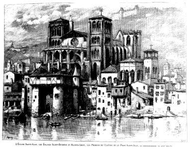 Le Lyon de nos pères, Vingtrinier et Drevet, 1901, page 035, gravure Rougeron-Vignerot-Demoulin, églises Saint-Jean, Saint-Étienne et Sainte-Croix
