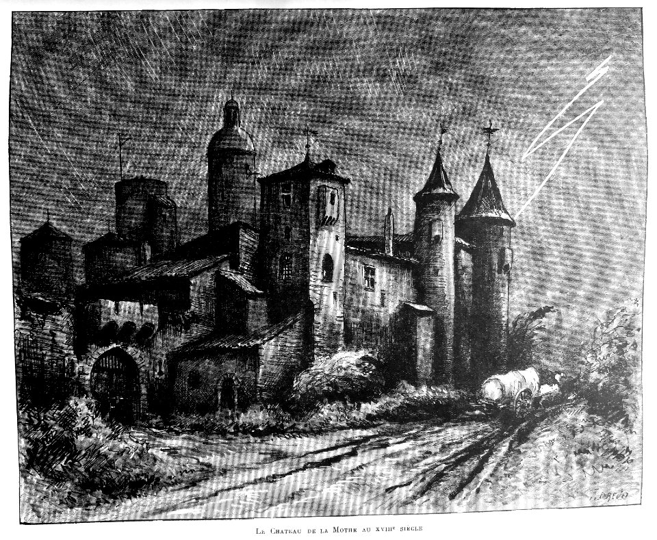 Le Lyon de nos pères, Vingtrinier et Drevet, 1901, page 005, dessin de Joannès Drevet, le château de la Mothe au XVIIIe siècle