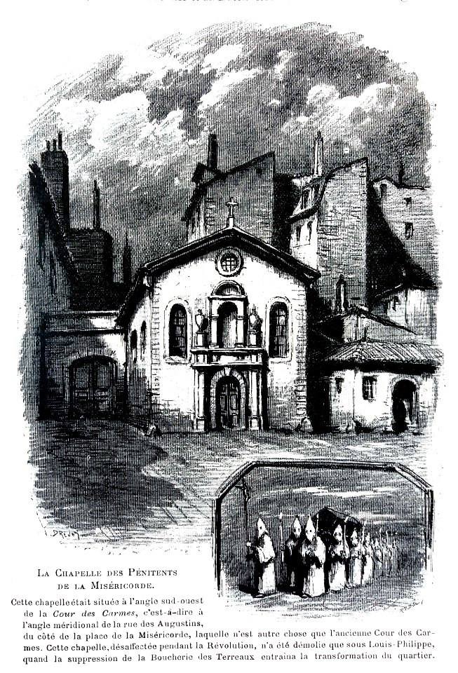 Le Lyon de nos pères, Vingtrinier et Drevet, 1901, page 319, dessin de Joannès Drevet, la chapelle des Pénitents de la Miséricorde