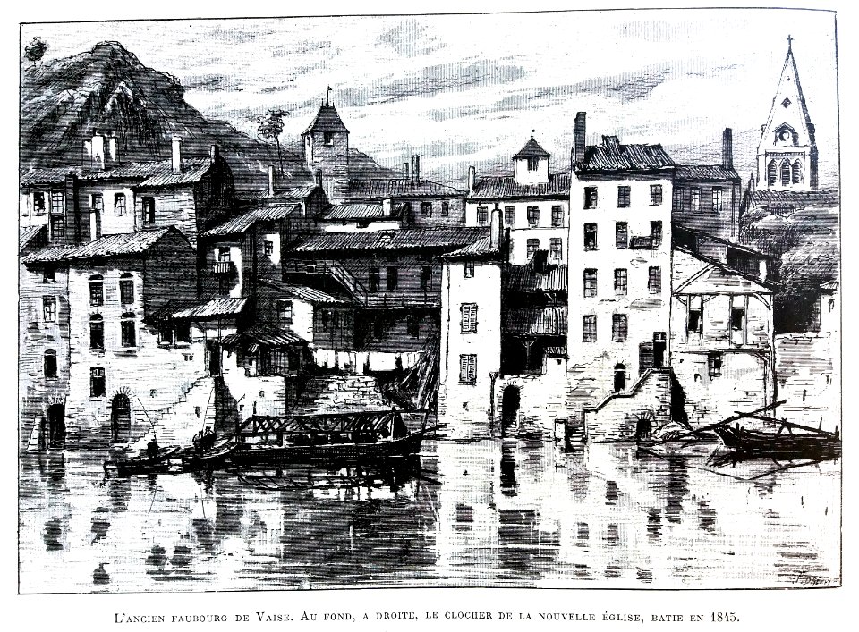 Le Lyon de nos pères, Vingtrinier et Drevet, 1901, page 296, dessin de Joannès Drevet, l'ancien faubourg de Vaise