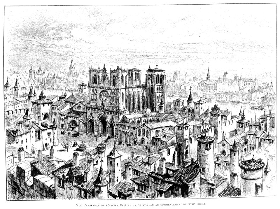 Le Lyon de nos pères, Vingtrinier et Drevet, 1901, page 027, Rougeron-Vignerot-Demoulin et Joannès Drevet, vue d'ensemble de l'ancien cloître de Saint-Jean
