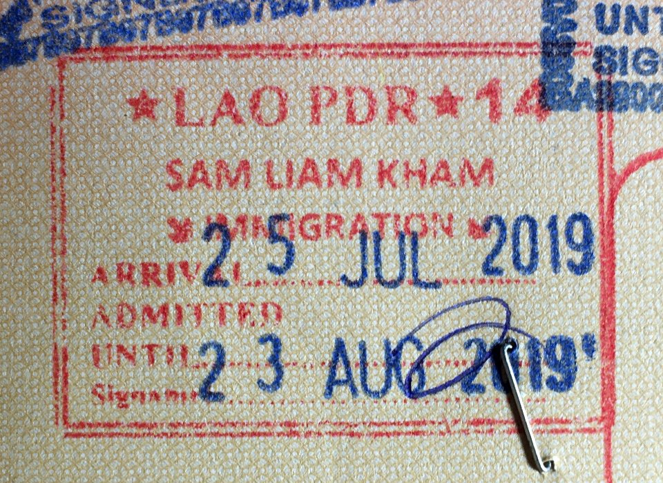 Laos entry passport stamp Sam Liam Kham 1