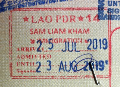 Laos entry passport stamp Sam Liam Kham 1