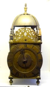 Lantern clock, made by Thomas Bagley, London, 1650-1700, gilt brass and iron - Nordiska museet - Stockholm, Sweden - DSC09961