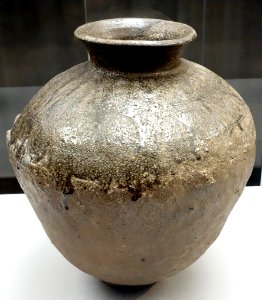 Large jar, Atsumi ware, Heian period, 12th century, lotus petal design and natural glaze, excavated from Kanukiyama sutra mound, Numazu-shi, Shizuoka - Tokyo National Museum - DSC05232