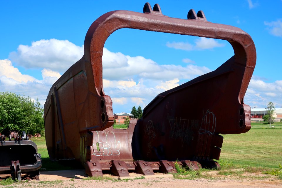 Large retired drag line bucket at Energy Equipment Exhibit outdoor museum in Gillette, Wyoming
