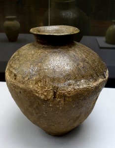 Large jar with lotus petal design, excavated at Kanukiyama Sutra Mound, Numazu-shi, Shizuoka, Atsumi ware, Heian period, 1100s AD, ceramic - Tokyo National Museum - Ueno Park, Tokyo, Japan - DSC08821