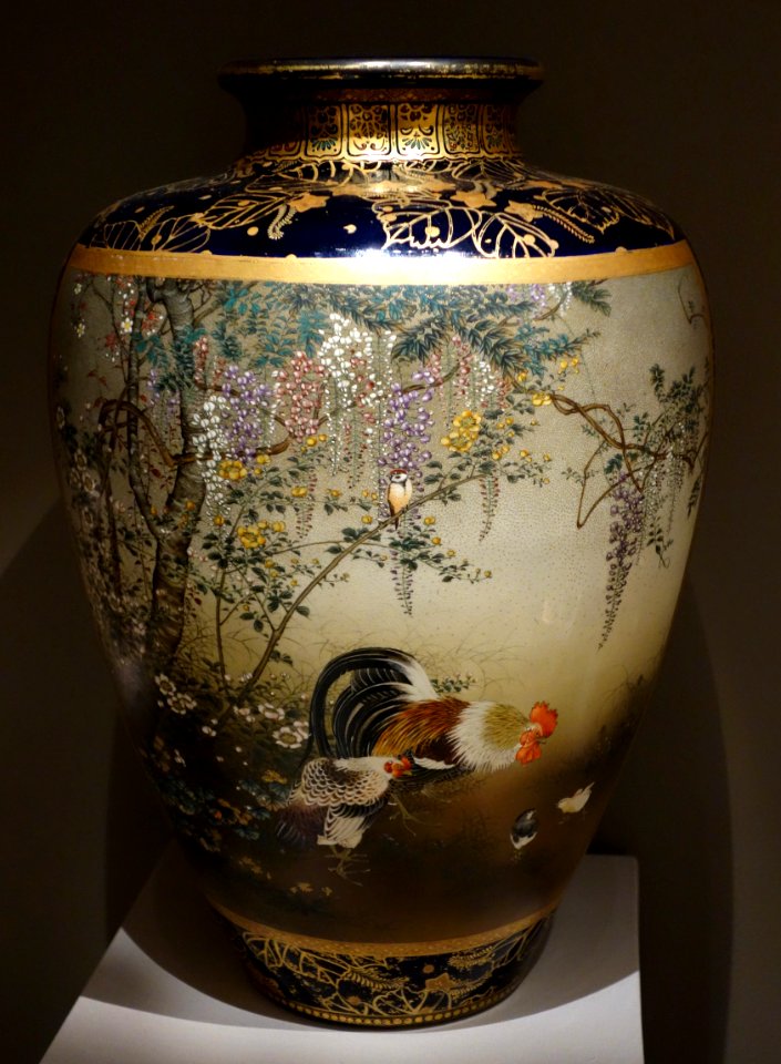 Large Vase, Japan (Kyoto), Kinkozan workshop, 1870s-1920s, earthenware with overglaze and gold on dark cobalt - Chazen Museum of Art - DSC02394